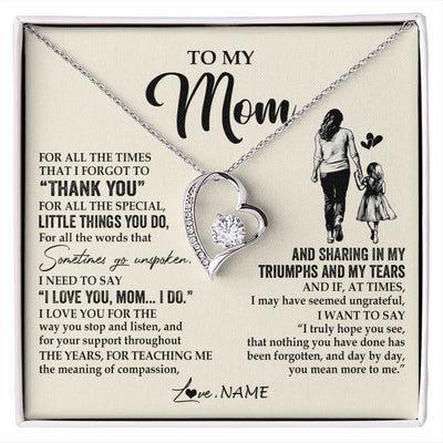 Forever Love Necklace 14K White Gold Finish | 1 | Personalized To My Mom Necklace From Daughter For All The Times That I Forgot To Thank You Mom Birthday Mothers Day Christmas Customized Gift Box Message Card | siriusteestore