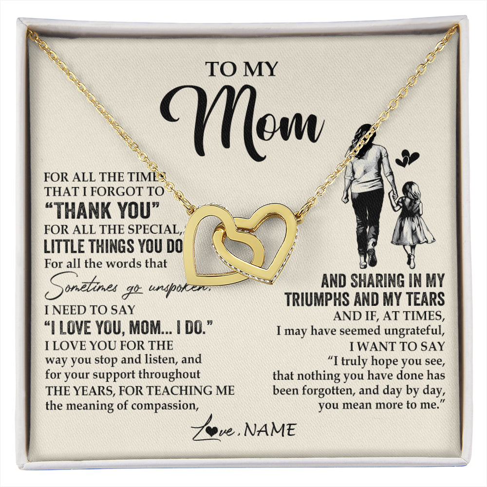 Interlocking Hearts Necklace 18K Yellow Gold Finish | 1 | Personalized To My Mom Necklace From Daughter For All The Times That I Forgot To Thank You Mom Birthday Mothers Day Christmas Customized Gift Box Message Card | siriusteestore