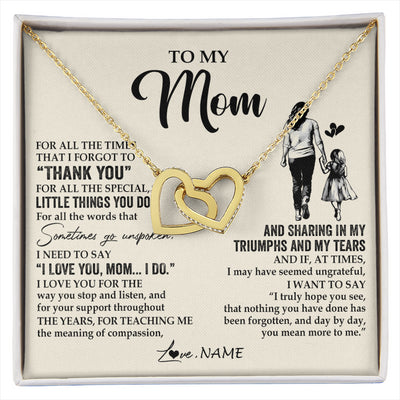 Interlocking Hearts Necklace 18K Yellow Gold Finish | 1 | Personalized To My Mom Necklace From Daughter For All The Times That I Forgot To Thank You Mom Birthday Mothers Day Christmas Customized Gift Box Message Card | siriusteestore