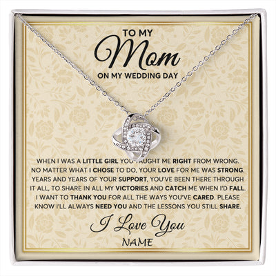 Love Knot Necklace 14K White Gold Finish | 1 | Personalized To My Mom Necklace From Daughter Mother Of The Bride I Will Always Need You Mom On Wedding Day Customized Gift Box Message Card | siriusteestore