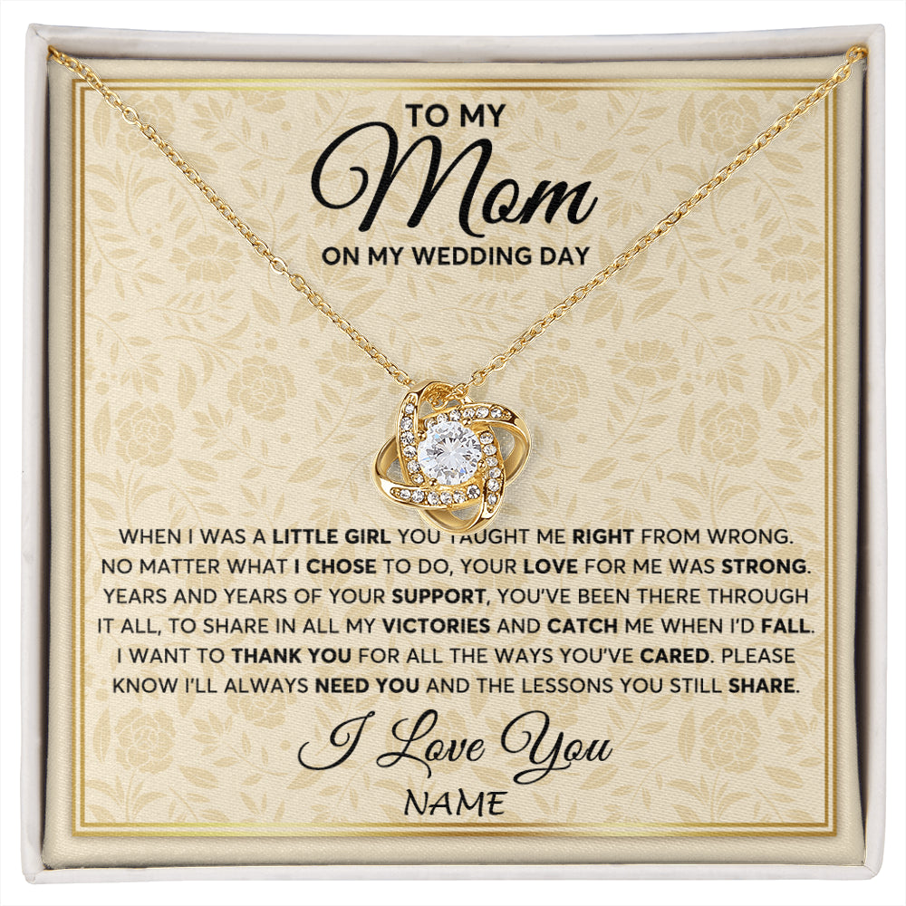 Love Knot Necklace 18K Yellow Gold Finish | 1 | Personalized To My Mom Necklace From Daughter Mother Of The Bride I Will Always Need You Mom On Wedding Day Customized Gift Box Message Card | siriusteestore