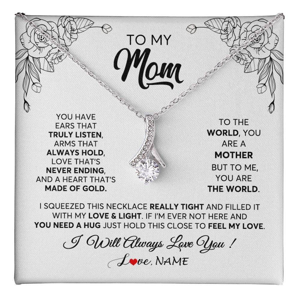 Alluring Beauty Necklace 14K White Gold Finish | 1 | Personalized To My Mom Necklace From Daughter Son Hold This Close Feel My Love Mom Birthday Mothers Day Christmas Jewelry Customized Gift Box Message Card | siriusteestore