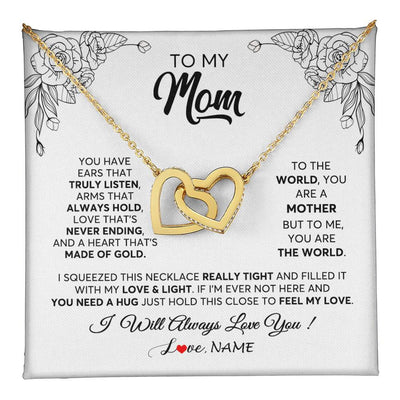 Interlocking Hearts Necklace 18K Yellow Gold Finish | 1 | Personalized To My Mom Necklace From Daughter Son Hold This Close Feel My Love Mom Birthday Mothers Day Christmas Jewelry Customized Gift Box Message Card | siriusteestore