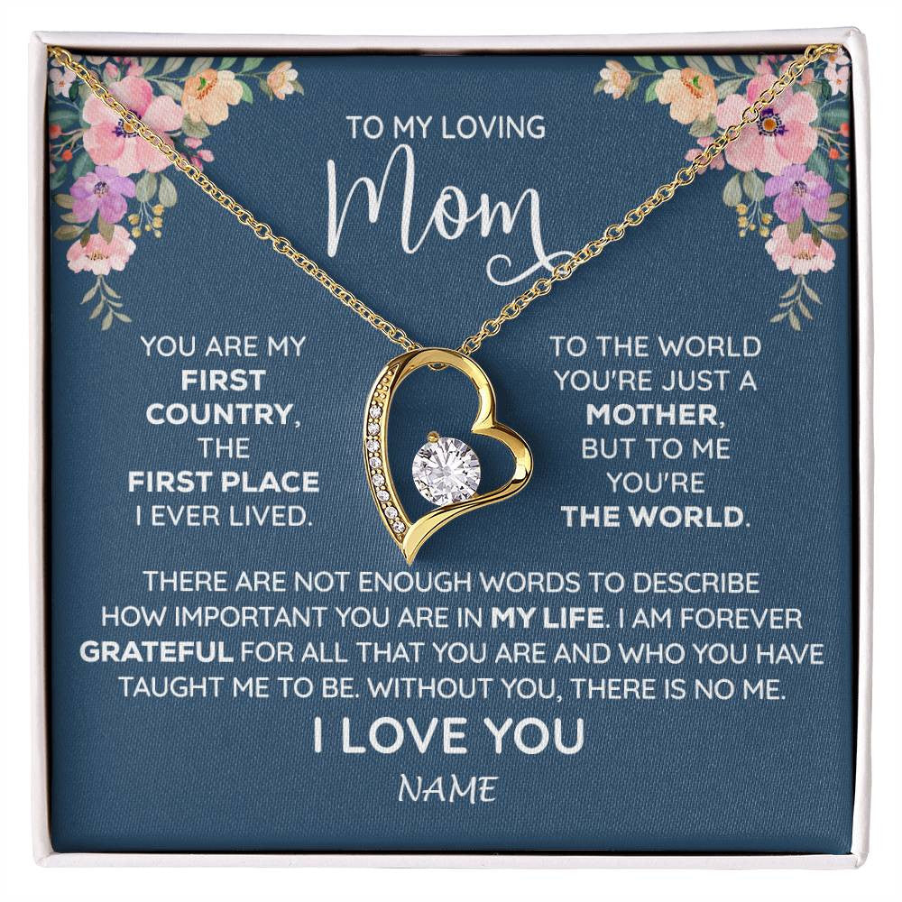 Forever Love Necklace 18K Yellow Gold Finish | 1 | Personalized To My Mom Necklace From Daughter Son I Am Forever Grateful Mom Birthday Mothers Day Christmas Pendant Jewelry Customized Gift Box Message Card | siriusteestore