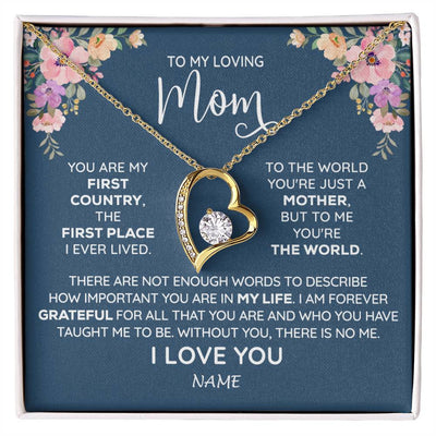 Forever Love Necklace 18K Yellow Gold Finish | 1 | Personalized To My Mom Necklace From Daughter Son I Am Forever Grateful Mom Birthday Mothers Day Christmas Pendant Jewelry Customized Gift Box Message Card | siriusteestore