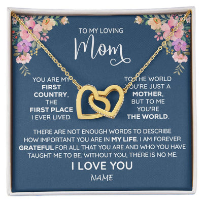 Interlocking Hearts Necklace 18K Yellow Gold Finish | 1 | Personalized To My Mom Necklace From Daughter Son I Am Forever Grateful Mom Birthday Mothers Day Christmas Pendant Jewelry Customized Gift Box Message Card | siriusteestore