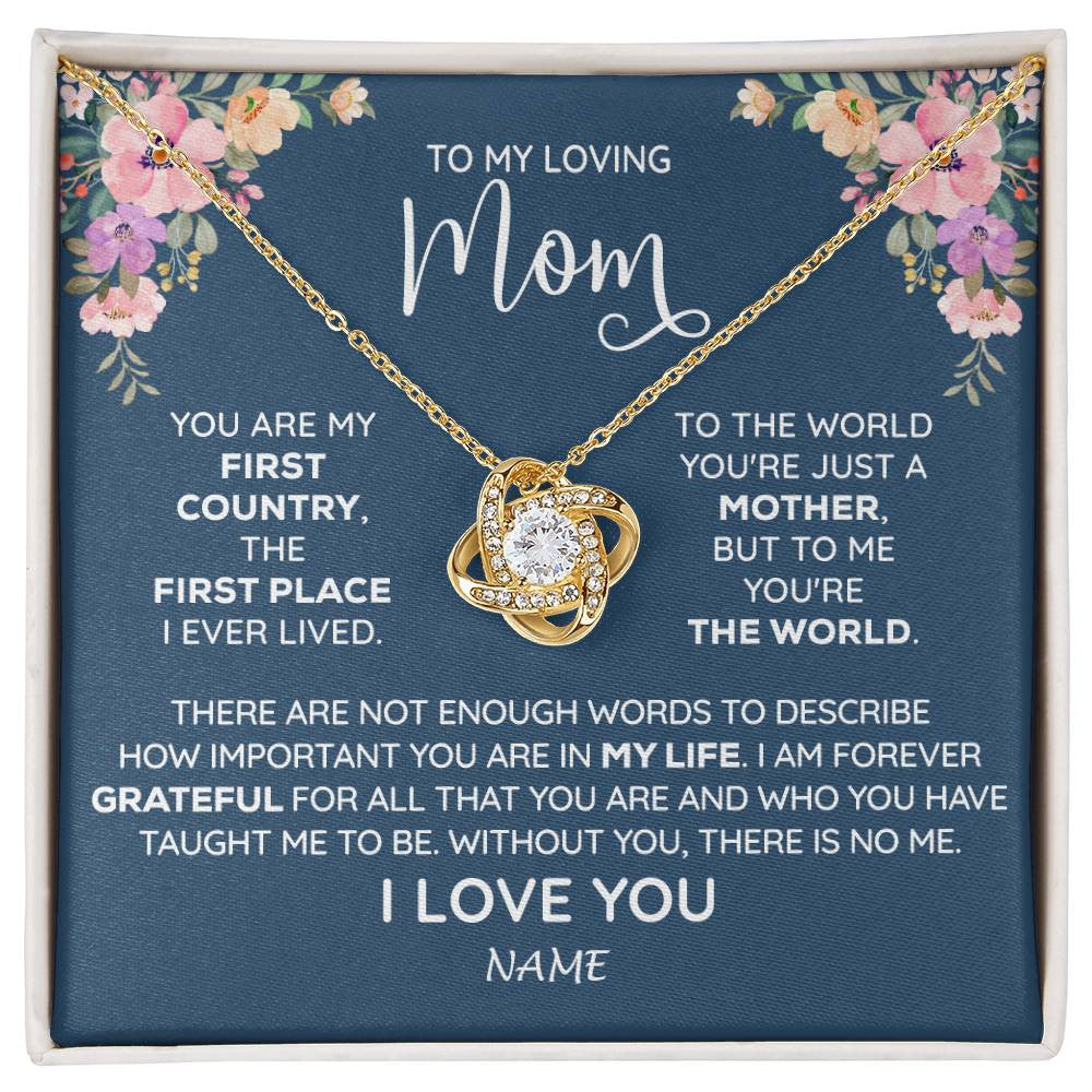 Love Knot Necklace 18K Yellow Gold Finish | 1 | Personalized To My Mom Necklace From Daughter Son I Am Forever Grateful Mom Birthday Mothers Day Christmas Pendant Jewelry Customized Gift Box Message Card | siriusteestore