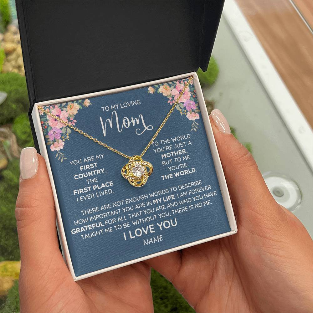 Love Knot Necklace 18K Yellow Gold Finish | 2 | Personalized To My Mom Necklace From Daughter Son I Am Forever Grateful Mom Birthday Mothers Day Christmas Pendant Jewelry Customized Gift Box Message Card | siriusteestore