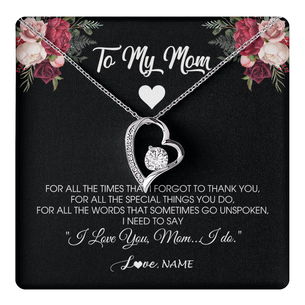Forever Love Necklace 14K White Gold Finish | 1 | Personalized To My Mom Necklace From Daughter Son I Need To Say I Love You Mom Jewelry Birthday Mothers Day Christmas Customized Message Card | siriusteestore
