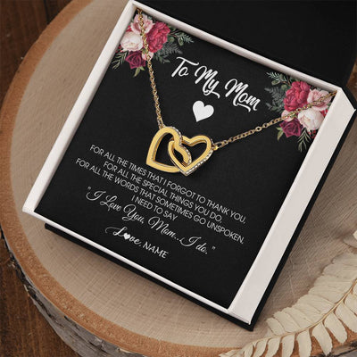 Interlocking Hearts Necklace 18K Yellow Gold Finish | Personalized To My Mom Necklace From Daughter Son I Need To Say I Love You Mom Jewelry Birthday Mothers Day Christmas Customized Message Card | siriusteestore