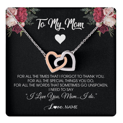 Interlocking Hearts Necklace Stainless Steel & Rose Gold Finish | 1 | Personalized To My Mom Necklace From Daughter Son I Need To Say I Love You Mom Jewelry Birthday Mothers Day Christmas Customized Message Card | siriusteestore