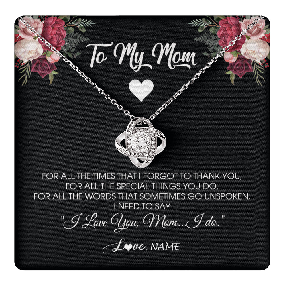 Love Knot Necklace 14K White Gold Finish | 1 | Personalized To My Mom Necklace From Daughter Son I Need To Say I Love You Mom Jewelry Birthday Mothers Day Christmas Customized Message Card | siriusteestore