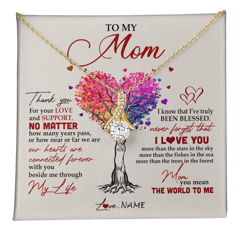 Alluring Beauty Necklace 18K Yellow Gold Finish | 1 | Personalized To My Mom Necklace From Daughter Son Never Forget That I Love You You Mean The World Mom Birthday Mothers Day Christmas Customized Gift Box Message Card | siriusteestore