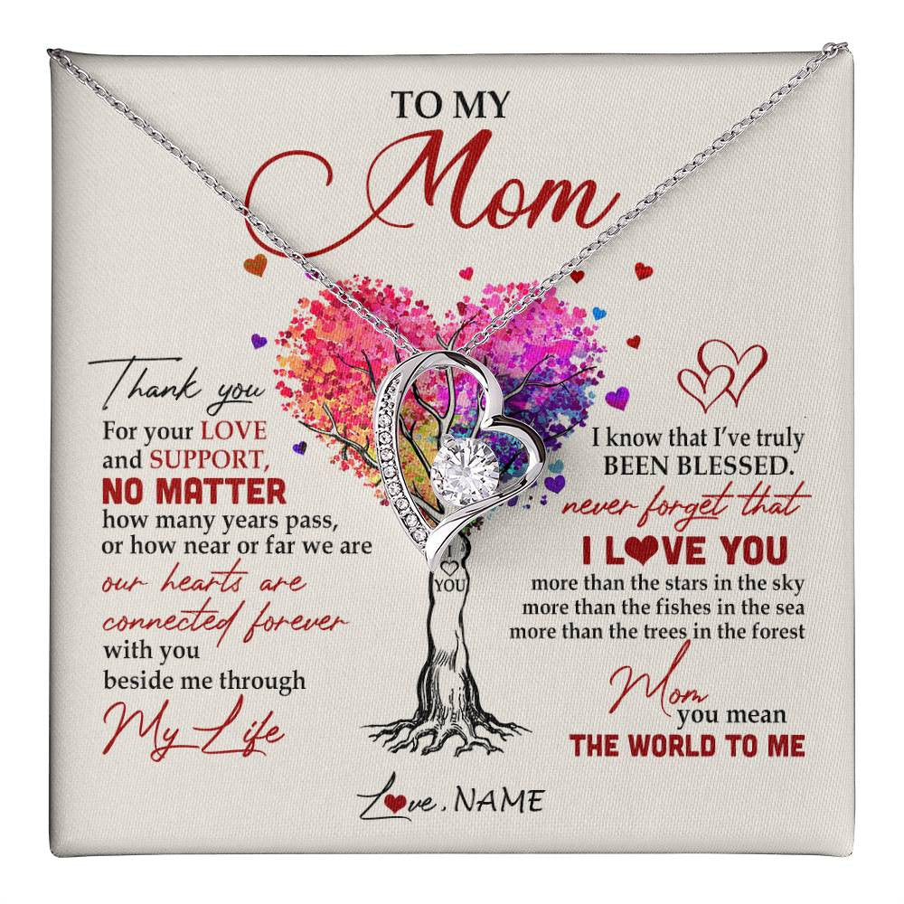 Forever Love Necklace 14K White Gold Finish | 1 | Personalized To My Mom Necklace From Daughter Son Never Forget That I Love You You Mean The World Mom Birthday Mothers Day Christmas Customized Gift Box Message Card | siriusteestore