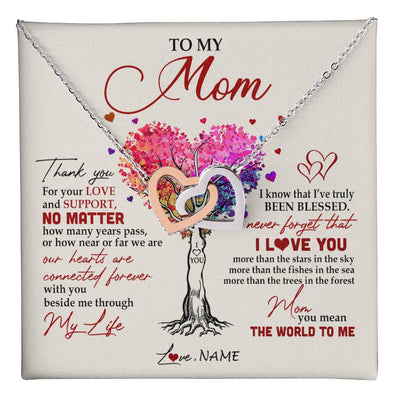 Interlocking Hearts Necklace Stainless Steel & Rose Gold Finish | 1 | Personalized To My Mom Necklace From Daughter Son Never Forget That I Love You You Mean The World Mom Birthday Mothers Day Christmas Customized Gift Box Message Card | siriusteestore
