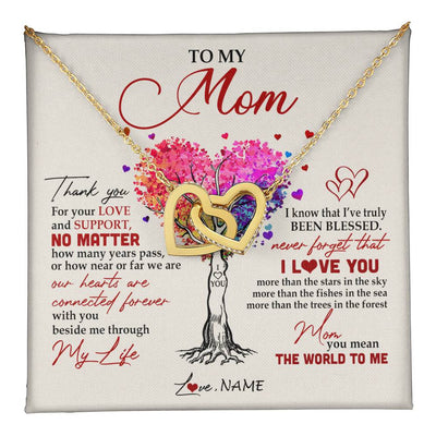 Interlocking Hearts Necklace 18K Yellow Gold Finish | 1 | Personalized To My Mom Necklace From Daughter Son Never Forget That I Love You You Mean The World Mom Birthday Mothers Day Christmas Customized Gift Box Message Card | siriusteestore