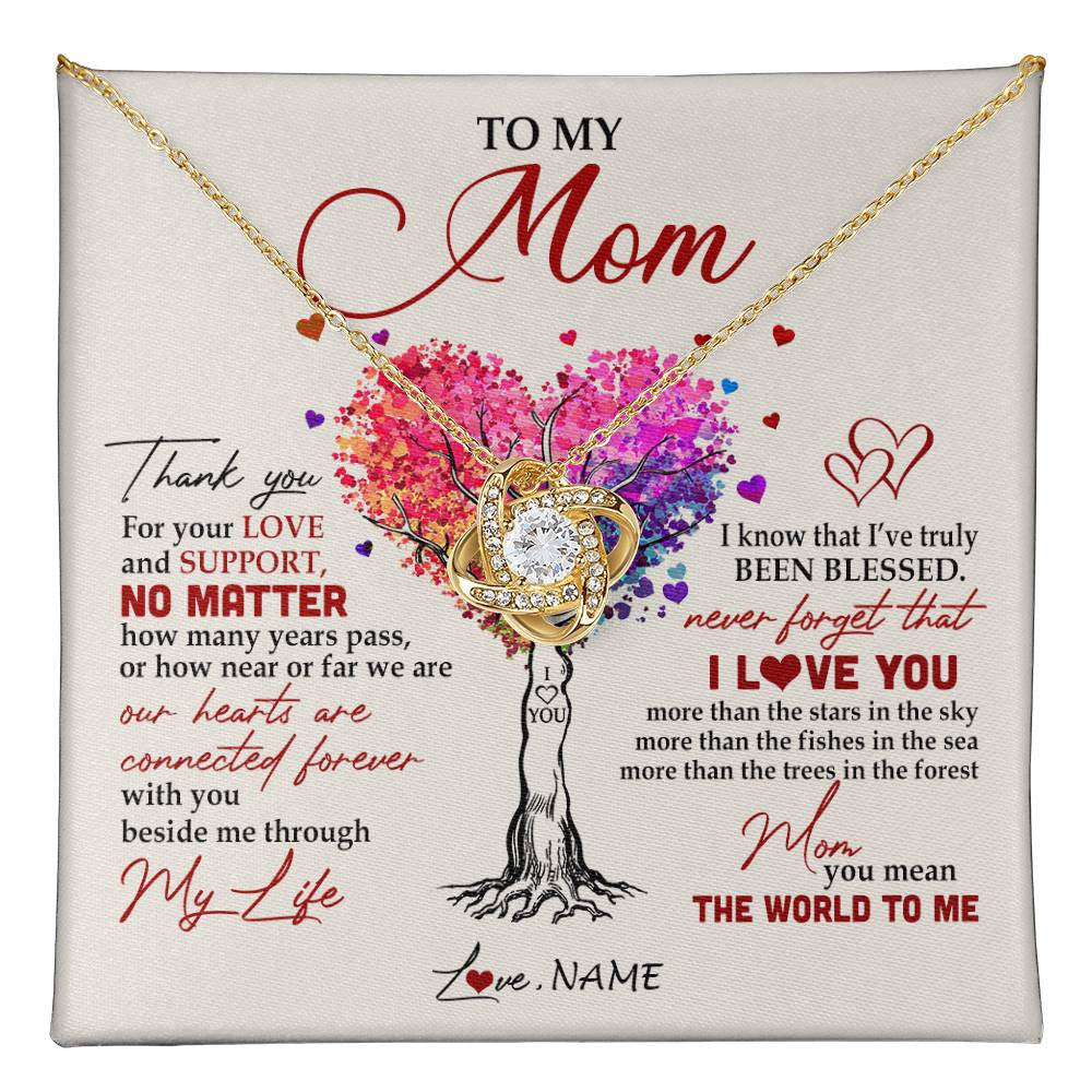 Love Knot Necklace 18K Yellow Gold Finish | 1 | Personalized To My Mom Necklace From Daughter Son Never Forget That I Love You You Mean The World Mom Birthday Mothers Day Christmas Customized Gift Box Message Card | siriusteestore