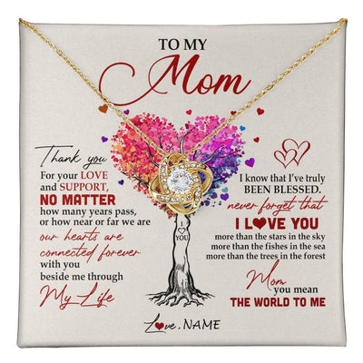 Love Knot Necklace 18K Yellow Gold Finish | 1 | Personalized To My Mom Necklace From Daughter Son Never Forget That I Love You You Mean The World Mom Birthday Mothers Day Christmas Customized Gift Box Message Card | siriusteestore