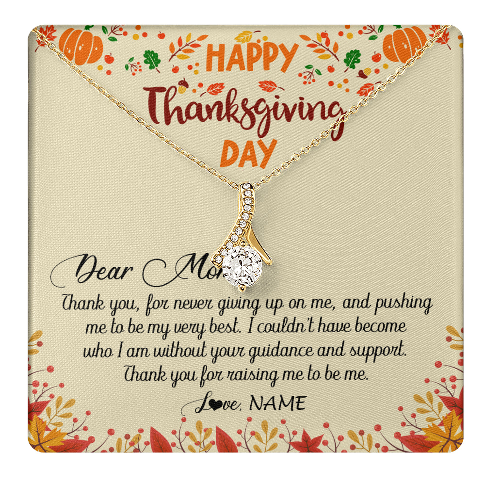 Alluring Beauty Necklace 18K Yellow Gold Finish | 1 | Personalized To My Mom Necklace From Daughter Son Thank You For Raising Me Happy Thanksgiving Day Pendant Jewelry Customized Gift Box Message Card | siriusteestore