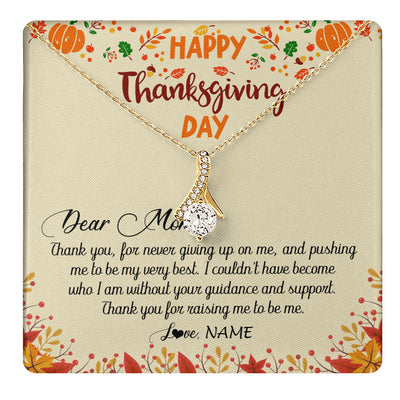Alluring Beauty Necklace 18K Yellow Gold Finish | 1 | Personalized To My Mom Necklace From Daughter Son Thank You For Raising Me Happy Thanksgiving Day Pendant Jewelry Customized Gift Box Message Card | siriusteestore