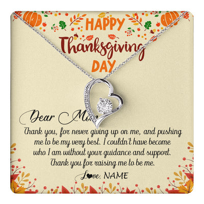 Forever Love Necklace 14K White Gold Finish | 1 | Personalized To My Mom Necklace From Daughter Son Thank You For Raising Me Happy Thanksgiving Day Pendant Jewelry Customized Gift Box Message Card | siriusteestore