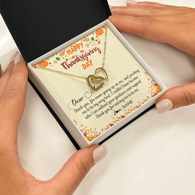 Interlocking Hearts Necklace 18K Yellow Gold Finish | 2 | Personalized To My Mom Necklace From Daughter Son Thank You For Raising Me Happy Thanksgiving Day Pendant Jewelry Customized Gift Box Message Card | siriusteestore
