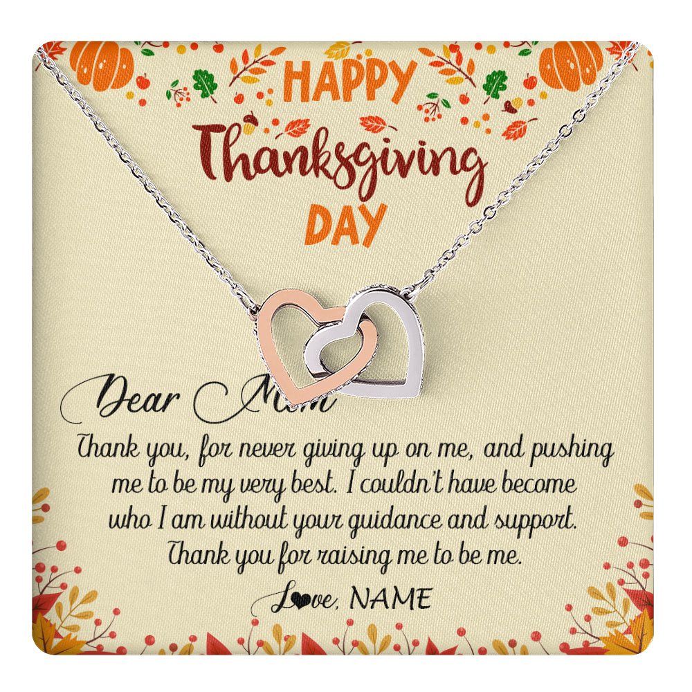 Interlocking Hearts Necklace Stainless Steel & Rose Gold Finish | 1 | Personalized To My Mom Necklace From Daughter Son Thank You For Raising Me Happy Thanksgiving Day Pendant Jewelry Customized Gift Box Message Card | siriusteestore