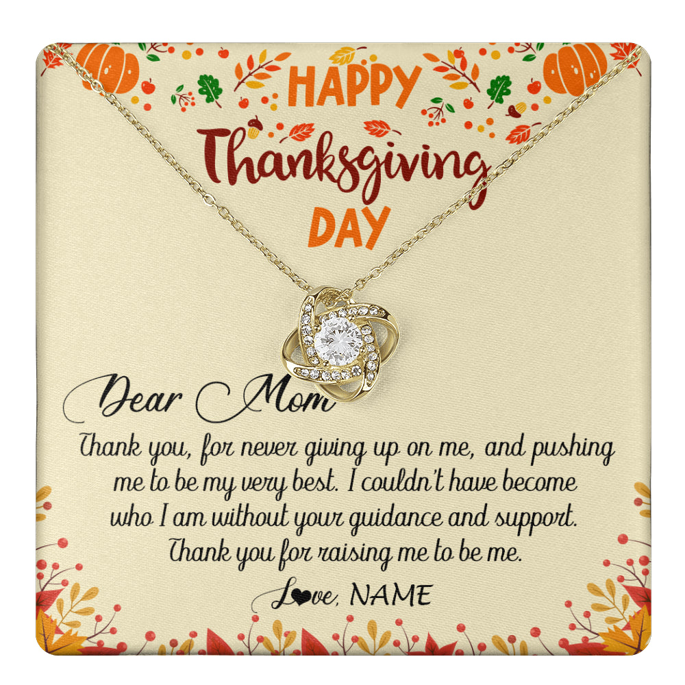 Love Knot Necklace 18K Yellow Gold Finish | 1 | Personalized To My Mom Necklace From Daughter Son Thank You For Raising Me Happy Thanksgiving Day Pendant Jewelry Customized Gift Box Message Card | siriusteestore