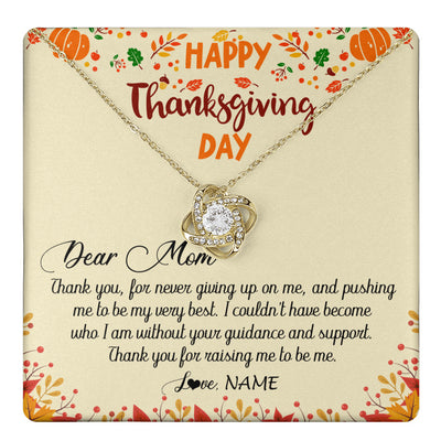 Love Knot Necklace 18K Yellow Gold Finish | 1 | Personalized To My Mom Necklace From Daughter Son Thank You For Raising Me Happy Thanksgiving Day Pendant Jewelry Customized Gift Box Message Card | siriusteestore