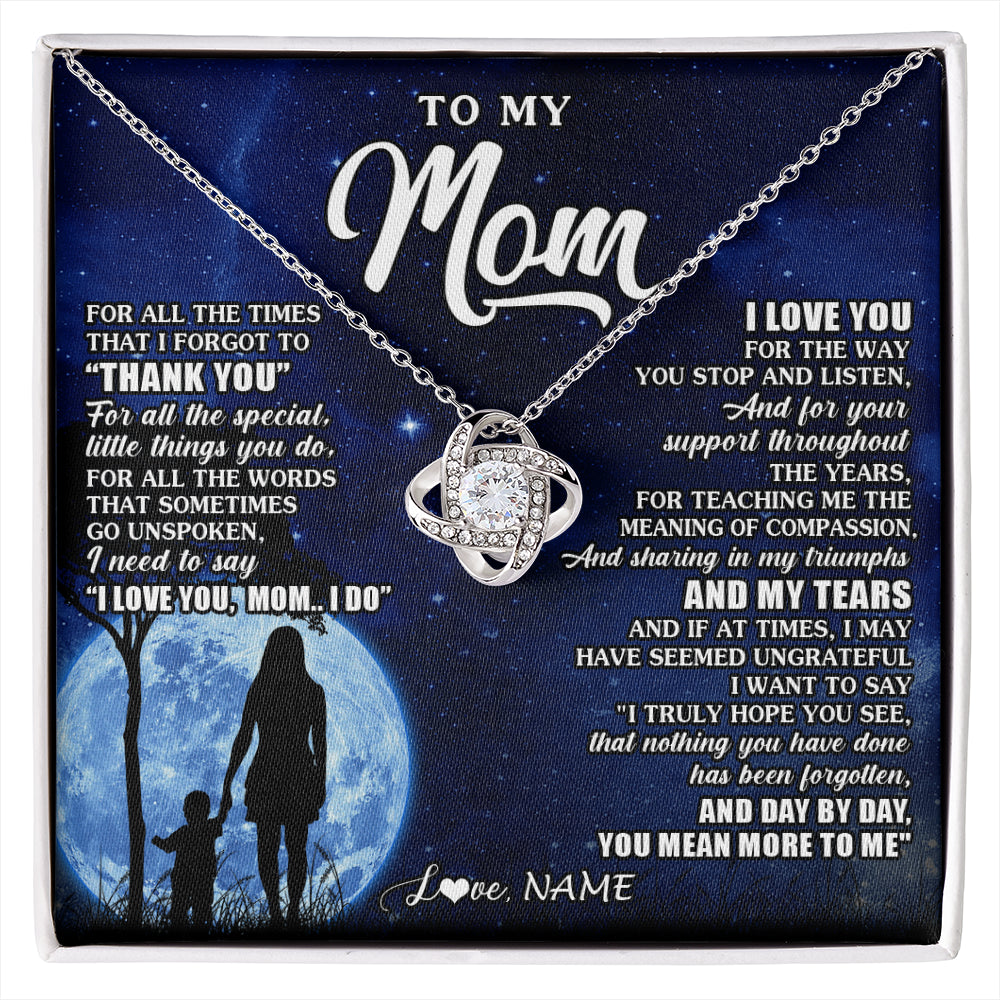 Love Knot Necklace 14K White Gold Finish | 1 | Personalized To My Mom Necklace From Daughter Son Thank You Grateful Love Mom Birthday Mothers Day Thanksgiving Christmas Customized Gift Box Message Card | siriusteestore