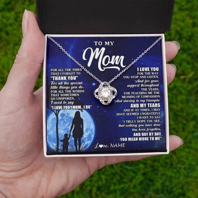 Love Knot Necklace 14K White Gold Finish | 2 | Personalized To My Mom Necklace From Daughter Son Thank You Grateful Love Mom Birthday Mothers Day Thanksgiving Christmas Customized Gift Box Message Card | siriusteestore