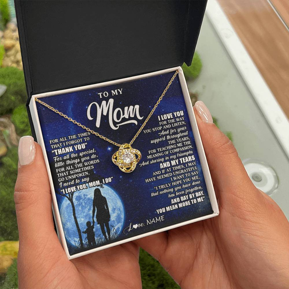 Love Knot Necklace 18K Yellow Gold Finish | 2 | Personalized To My Mom Necklace From Daughter Son Thank You Grateful Love Mom Birthday Mothers Day Thanksgiving Christmas Customized Gift Box Message Card | siriusteestore