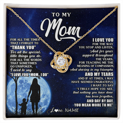 Love Knot Necklace 18K Yellow Gold Finish | 1 | Personalized To My Mom Necklace From Daughter Son Thank You Grateful Love Mom Birthday Mothers Day Thanksgiving Christmas Customized Gift Box Message Card | siriusteestore