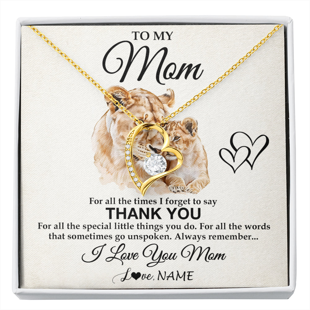 Forever Love Necklace 18K Yellow Gold Finish | 1 | Personalized To My Mom Necklace From Daughter Son Thank You Lion Mom Gift For Mothers Day Birthday Gift Christmas For Mom Customized Gift Box Message Card | siriusteestore