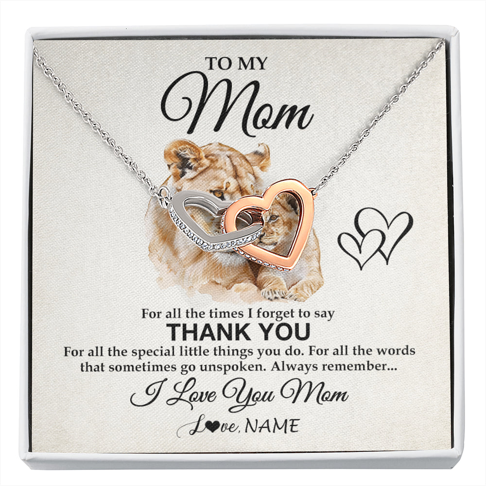 Interlocking Hearts Necklace Stainless Steel & Rose Gold Finish | 1 | Personalized To My Mom Necklace From Daughter Son Thank You Lion Mom Gift For Mothers Day Birthday Gift Christmas For Mom Customized Gift Box Message Card | siriusteestore