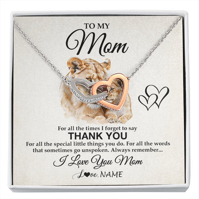 Interlocking Hearts Necklace Stainless Steel & Rose Gold Finish | 1 | Personalized To My Mom Necklace From Daughter Son Thank You Lion Mom Gift For Mothers Day Birthday Gift Christmas For Mom Customized Gift Box Message Card | siriusteestore
