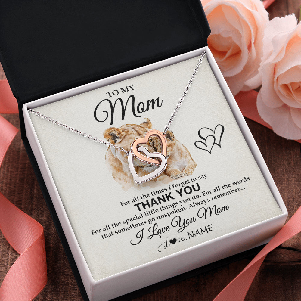 Interlocking Hearts Necklace Stainless Steel & Rose Gold Finish | 2 | Personalized To My Mom Necklace From Daughter Son Thank You Lion Mom Gift For Mothers Day Birthday Gift Christmas For Mom Customized Gift Box Message Card | siriusteestore