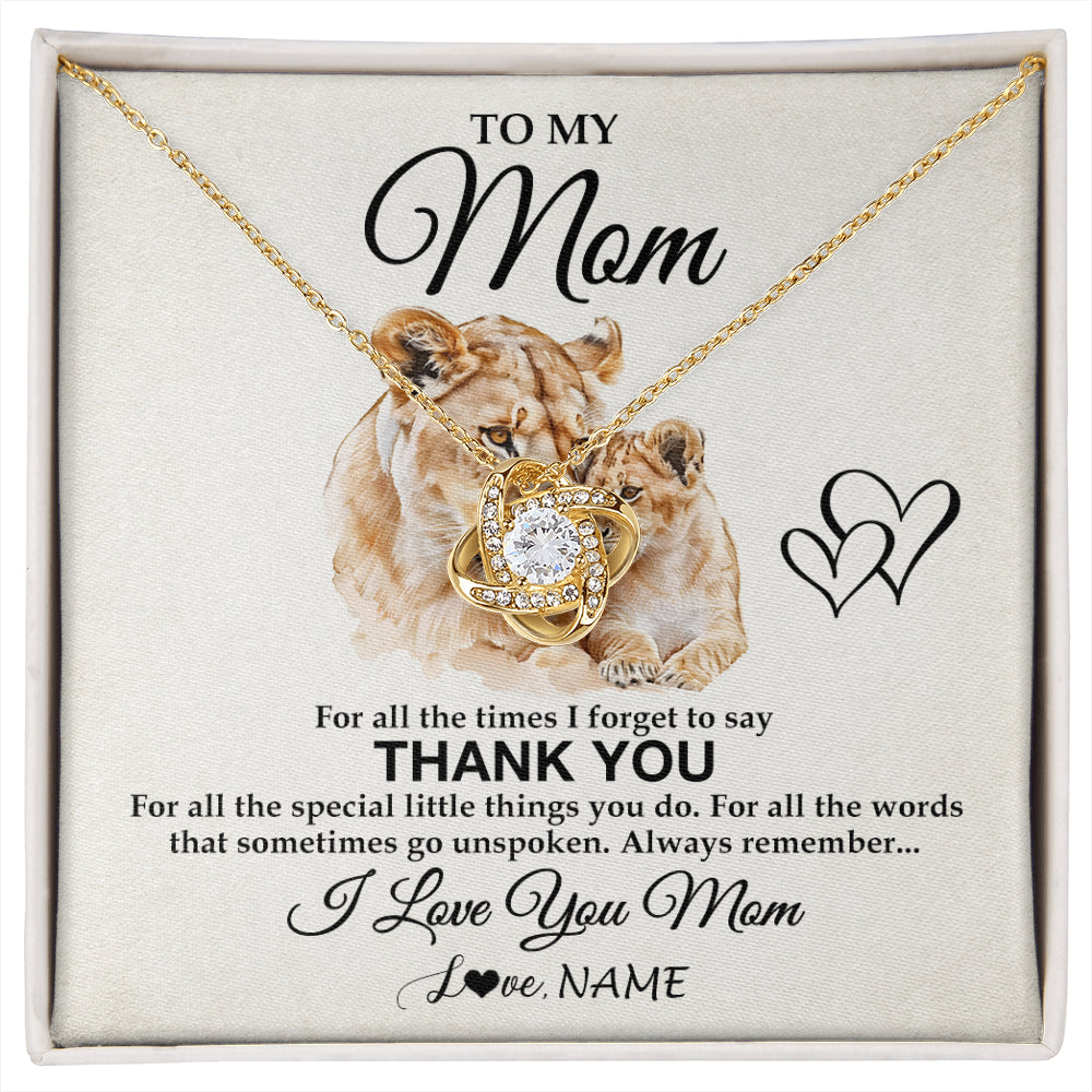 Love Knot Necklace 18K Yellow Gold Finish | 1 | Personalized To My Mom Necklace From Daughter Son Thank You Lion Mom Gift For Mothers Day Birthday Gift Christmas For Mom Customized Gift Box Message Card | siriusteestore