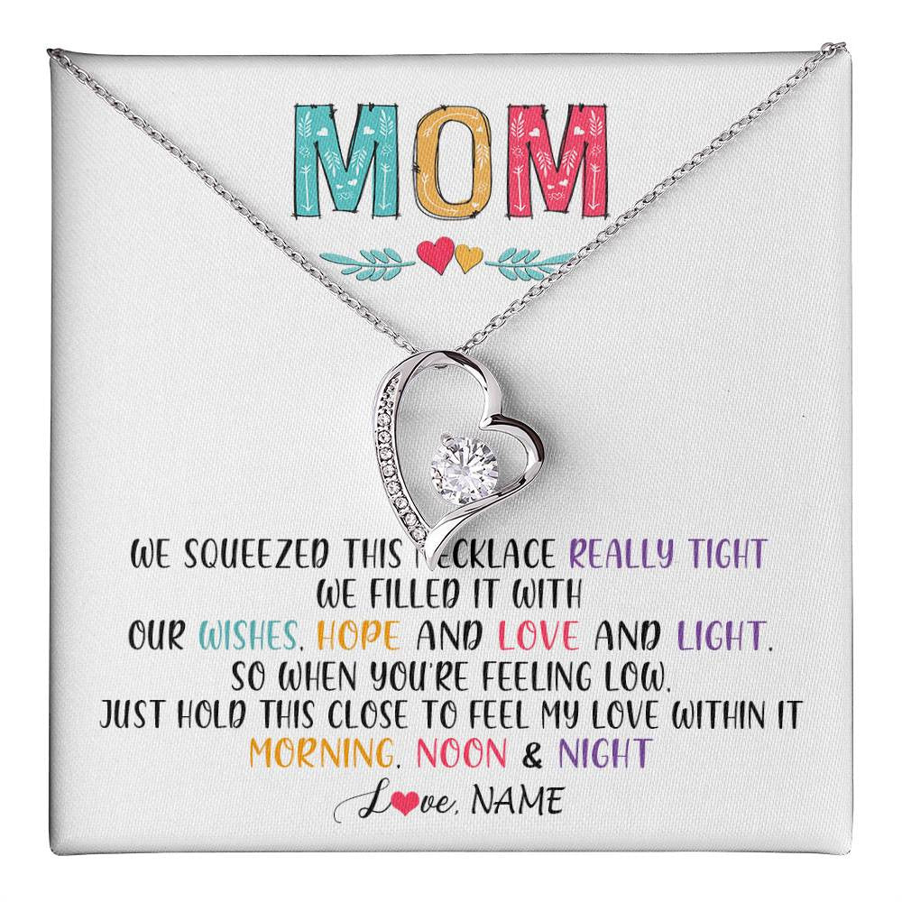 Forever Love Necklace 14K White Gold Finish | 1 | Personalized To My Mom Necklace From Daughter Son We Squeezed This Necklace Mom Birthday Mothers Day Christmas Jewelry Customized Gift Box Message Card | siriusteestore