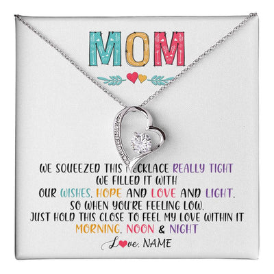Forever Love Necklace 14K White Gold Finish | 1 | Personalized To My Mom Necklace From Daughter Son We Squeezed This Necklace Mom Birthday Mothers Day Christmas Jewelry Customized Gift Box Message Card | siriusteestore