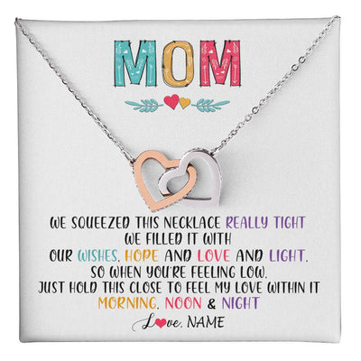 Interlocking Hearts Necklace Stainless Steel & Rose Gold Finish | 1 | Personalized To My Mom Necklace From Daughter Son We Squeezed This Necklace Mom Birthday Mothers Day Christmas Jewelry Customized Gift Box Message Card | siriusteestore
