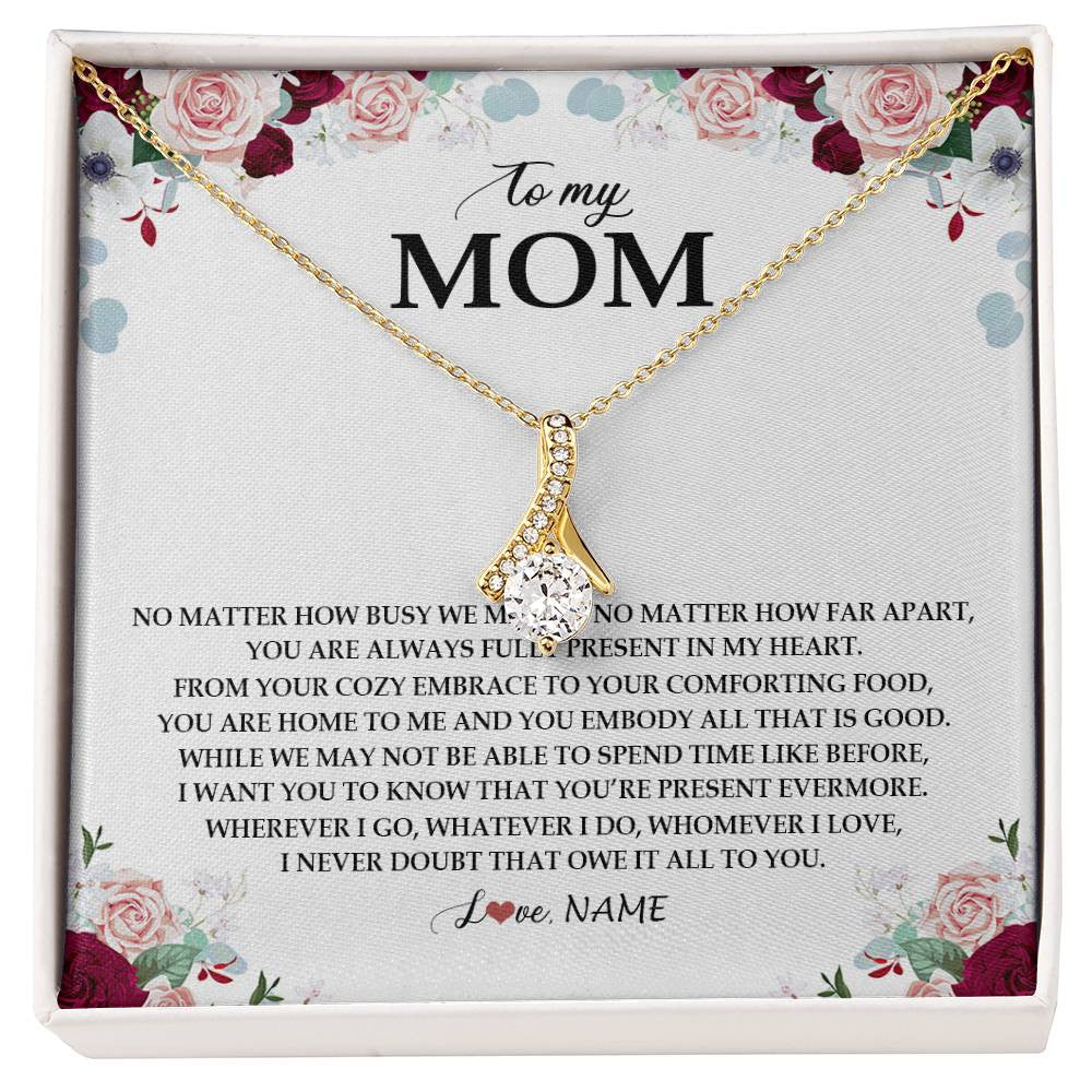 Alluring Beauty Necklace 18K Yellow Gold Finish | Personalized To My Mom Necklace From Daughter Son You Are Always Fully Present In My Heart Mother Birthday Mothers Day Jewelry Customized Gift Box Message Card | siriusteestore