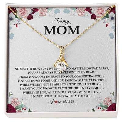 Alluring Beauty Necklace 18K Yellow Gold Finish | Personalized To My Mom Necklace From Daughter Son You Are Always Fully Present In My Heart Mother Birthday Mothers Day Jewelry Customized Gift Box Message Card | siriusteestore