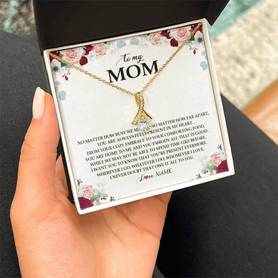 Alluring Beauty Necklace 18K Yellow Gold Finish | Personalized To My Mom Necklace From Daughter Son You Are Always Fully Present In My Heart Mother Birthday Mothers Day Jewelry Customized Gift Box Message Card | siriusteestore