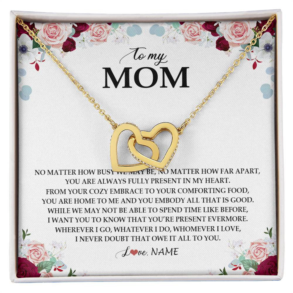 Interlocking Hearts Necklace 18K Yellow Gold Finish | Personalized To My Mom Necklace From Daughter Son You Are Always Fully Present In My Heart Mother Birthday Mothers Day Jewelry Customized Gift Box Message Card | siriusteestore