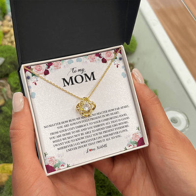 Love Knot Necklace 18K Yellow Gold Finish | Personalized To My Mom Necklace From Daughter Son You Are Always Fully Present In My Heart Mother Birthday Mothers Day Jewelry Customized Gift Box Message Card | siriusteestore