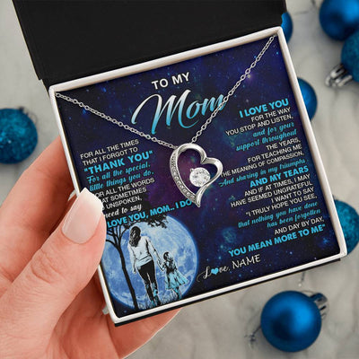 Forever Love Necklace 14K White Gold Finish | 2 | Personalized To My Mom Necklace From Daughter Thank You Day By Day Mom Birthday Gifts Mothers Day Christmas Customized Gift Box Message Card | siriusteestore