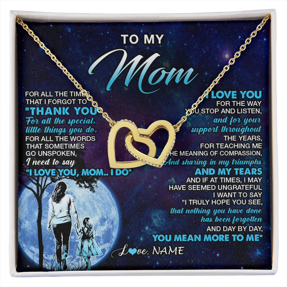Interlocking Hearts Necklace 18K Yellow Gold Finish | 1 | Personalized To My Mom Necklace From Daughter Thank You Day By Day Mom Birthday Gifts Mothers Day Christmas Customized Gift Box Message Card | siriusteestore