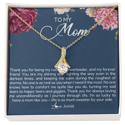 Alluring Beauty Necklace 18K Yellow Gold Finish | Personalized To My Mom Necklace From Daughter Thank You For Being My Rock Mom Birthday Mothers Day Christmas Pendant Jewelry Customized Gift Box Message Card | siriusteestore