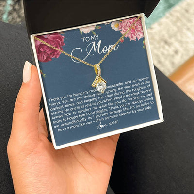 Alluring Beauty Necklace 18K Yellow Gold Finish | Personalized To My Mom Necklace From Daughter Thank You For Being My Rock Mom Birthday Mothers Day Christmas Pendant Jewelry Customized Gift Box Message Card | siriusteestore